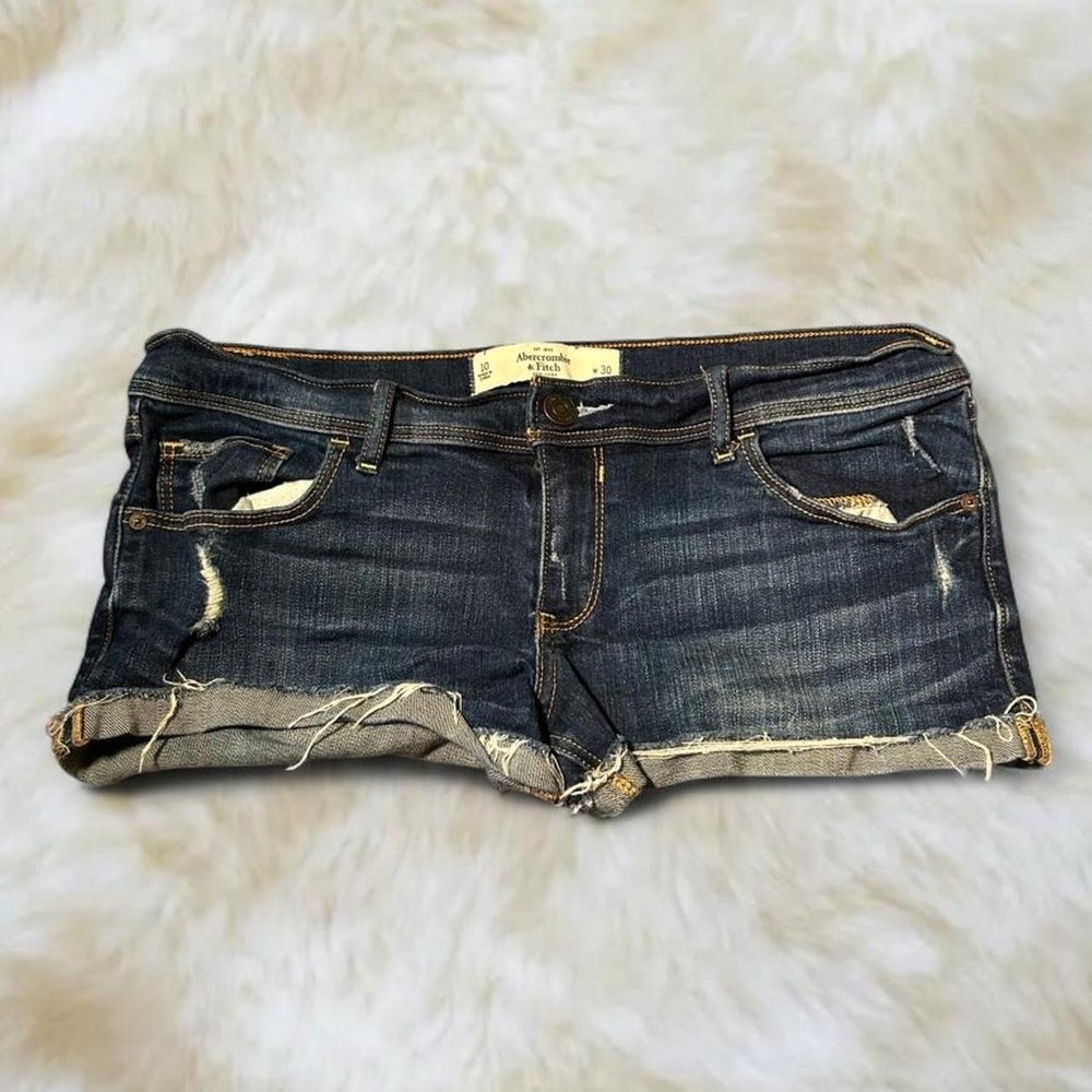 Abercrombie & Fitch Y2K Distressed Low Rise Denim Shorts Size 10 Dark Wash
